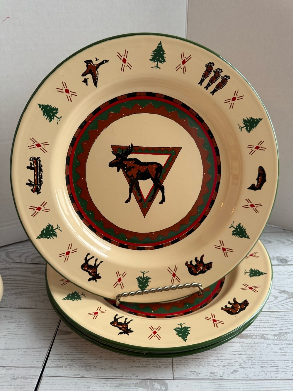 Enamelware Woodland Moose and Bass Dinnerware Collection with Red Accents Set - Picture 3 of 9